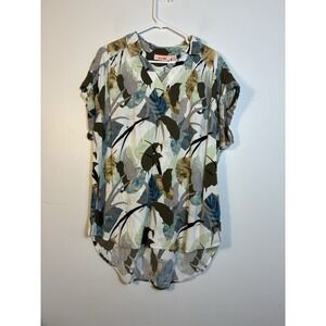 Evri Blouse‎ Women's Sz XL Short Sleeve Rayon Leaf Print Boho Casual